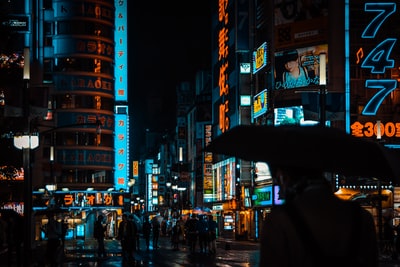 Walking in the street at night
